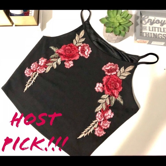 Tops - Host Pick flower Embroidered Halter Crop Top nwot